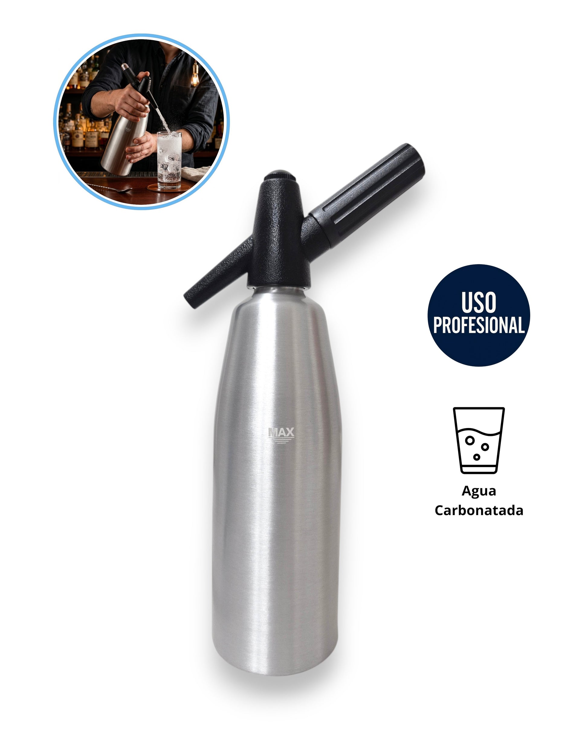 Sifón de Soda Profesional Aluminio 1Lt - Serie Carbonatación | Bares, Cafeterías y Restaurantes - La Coctelera