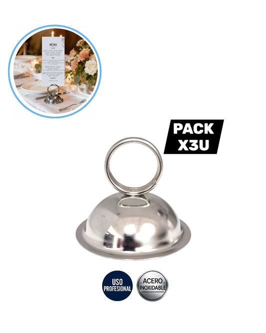 Soporte para número de mesa y porta menú en acero inoxidable para restaurantes y eventos