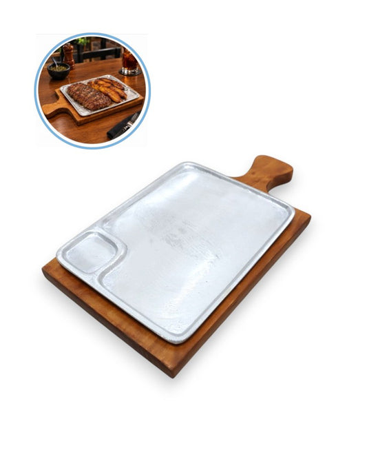 Tabla de Madera con Plancha de Aluminio para Servir Carnes y Parrilladas | Restaurantes y Fast Food
